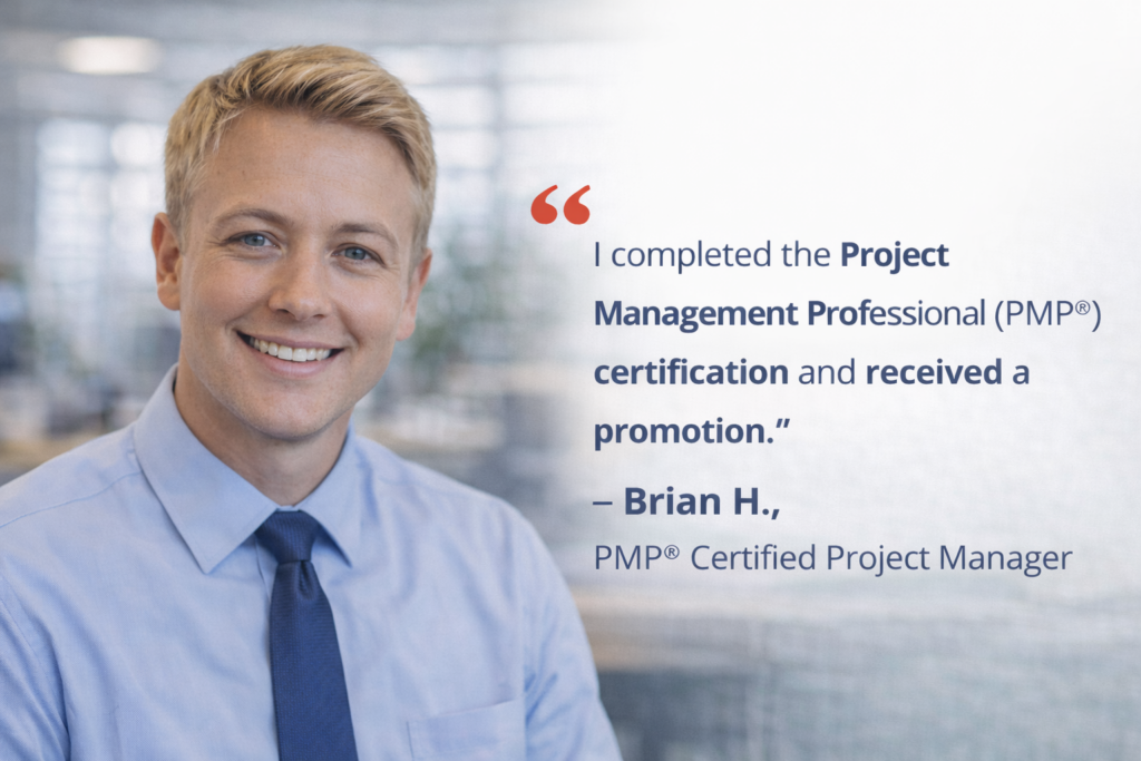 Smiling professional endorses PMP certification benefits in a testimonial.