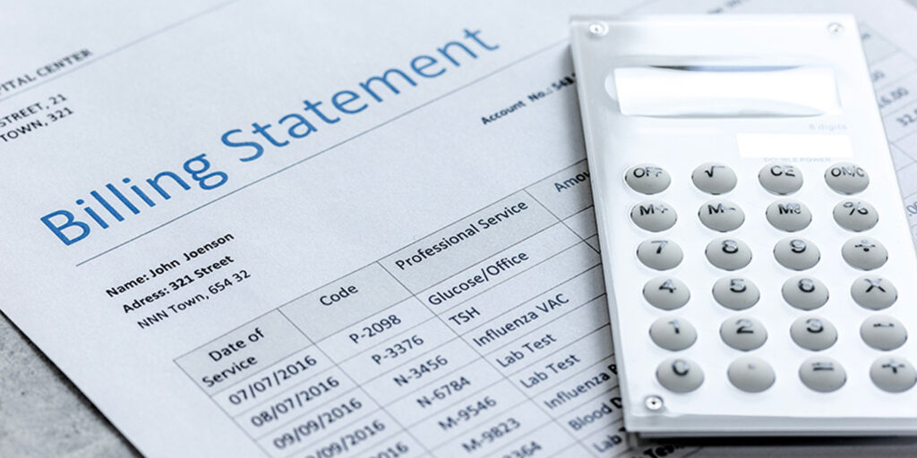 Financial statement with a calculator on the side.